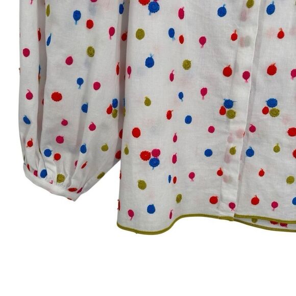 Vilagallo Puff Sleeve Button Front Shirt White/Multi Embroidered Polka Dots 40 - Picture 4 of 10